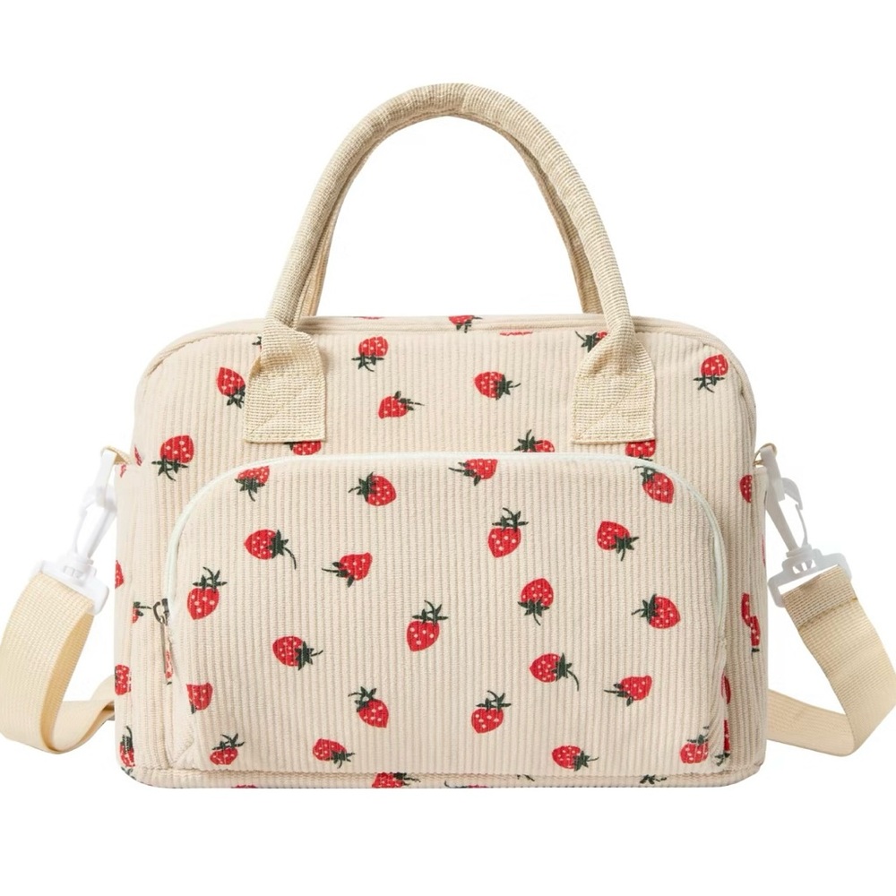 Strawberry Print Beige Tote Bag
